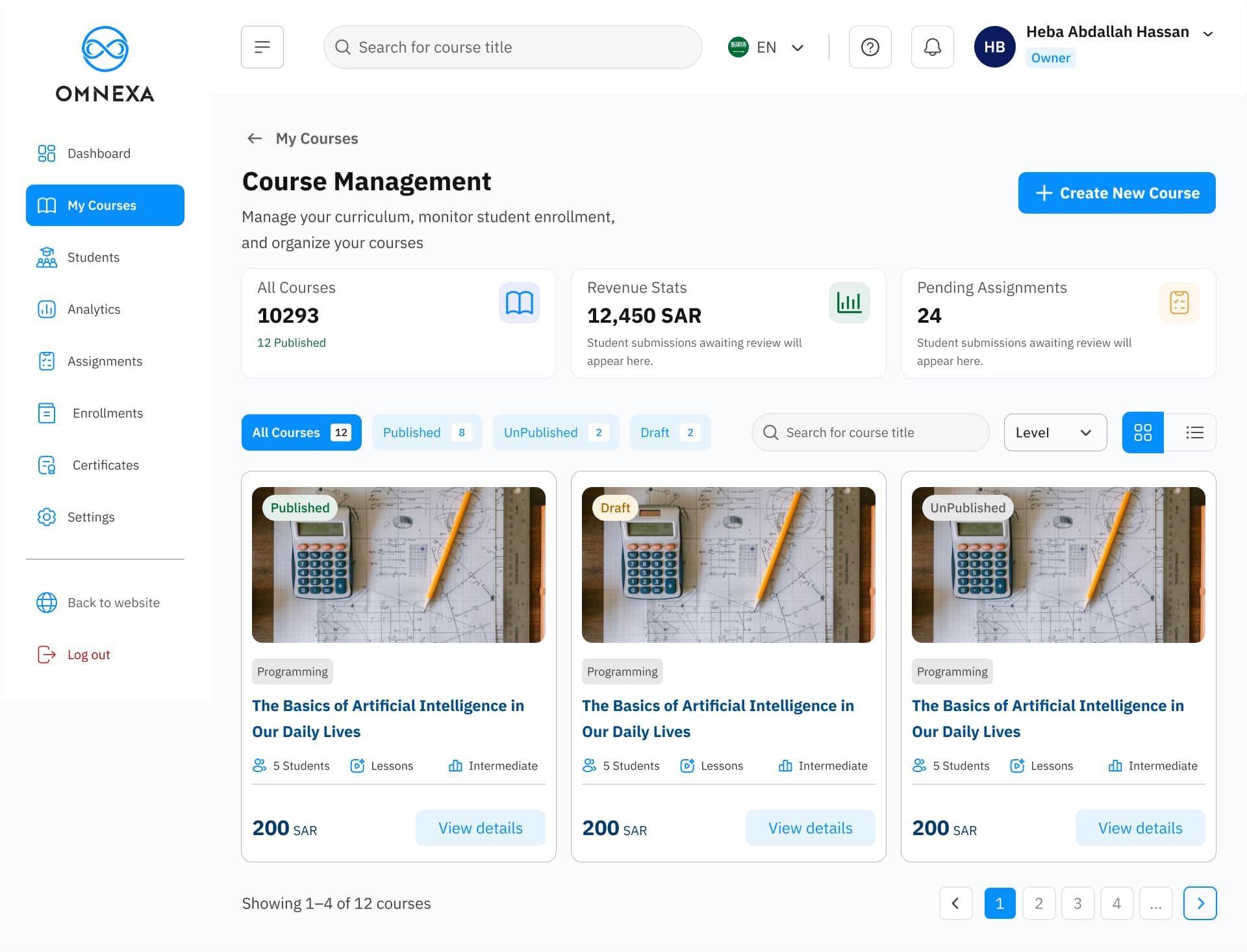Omnexa Learn dashboard